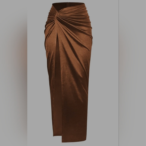 Micas Dresses & Skirts - Micas Elegant Brown Ruched Pencil Skirt